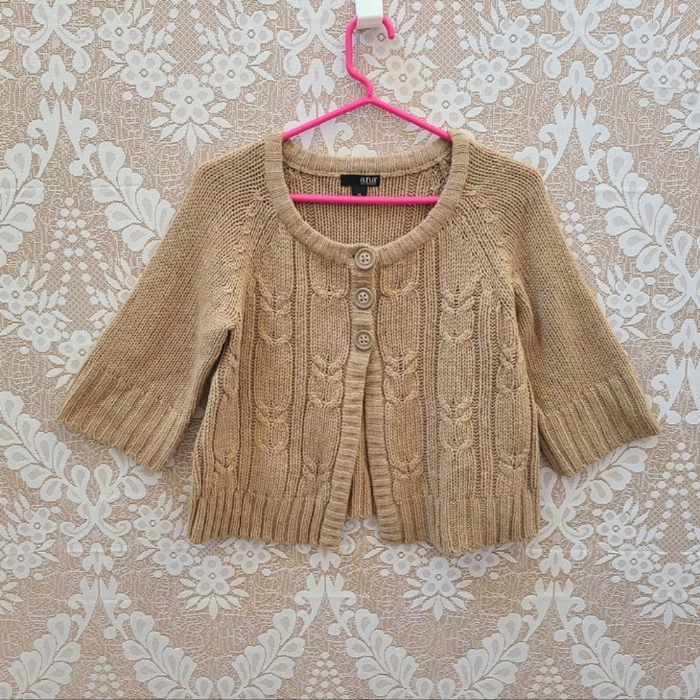 Women's Petite Small Light Brown Knitted Cardigan Bolero Top Outlander Peasant